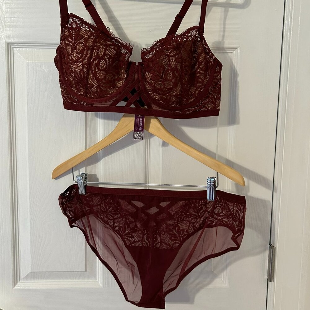 NWT Adore Me Diara Bra + Panty Set - Burgundy - Size 42C + 1X - Picture 5 of 14